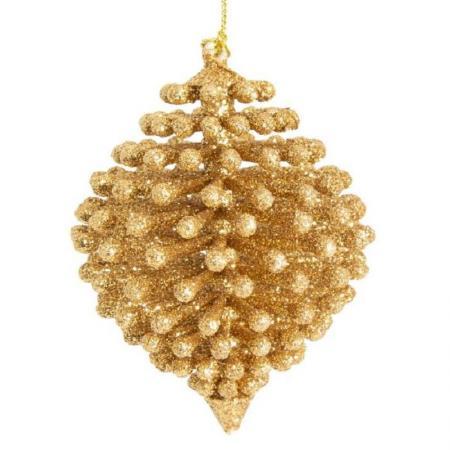 Елочная игрушка Шишка пластик золотистая (диаметр 7.5 см)